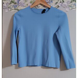 Theory Blue Petite Stretch Clean Crewneck Boxy Crepe Knit Casual Occasion Top
